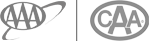 The image shows logos with the letters "AAA" and "CAA" inside circular designs, separated by a vertical line.