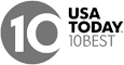 The image is a logo with the text "USA TODAY 10BEST" and a circular design featuring the number "10".